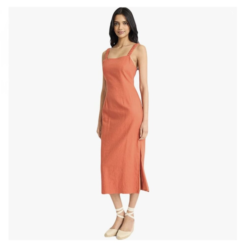 The Good Journey Square Neck Midi Dress-Linen Sheath NWT, Sz 4